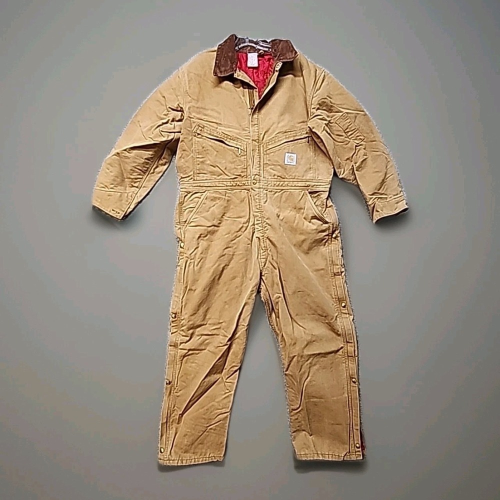 Vintage Carhartt X01 BRN Coveralls Mens Sz 43 Short Brown Red Lined Insulated